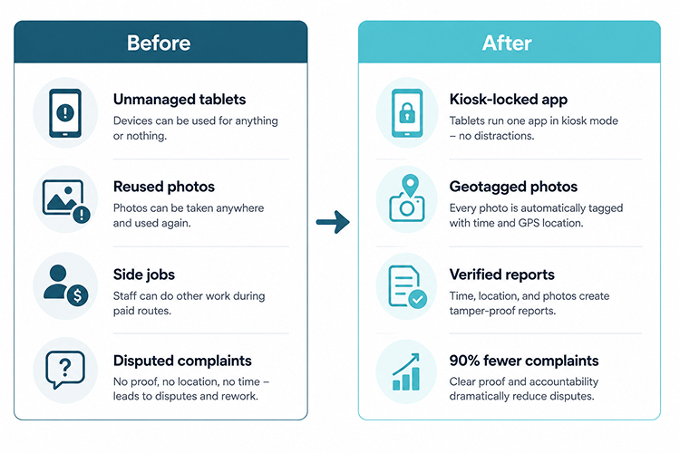 Field service before and after MDM photo verification comparison 1