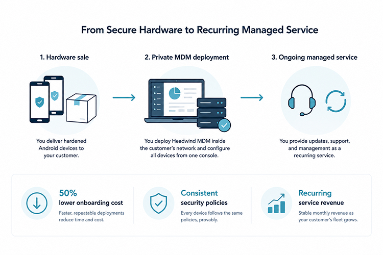 Hardware sale → Private MDM deployment → Ongoing managed service