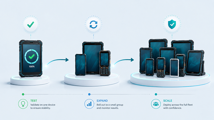 Android MDM rollout staged deployment workflow