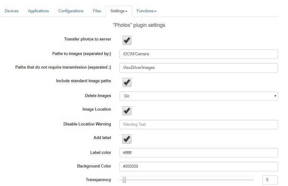 Headwind MDM photo plugin settings