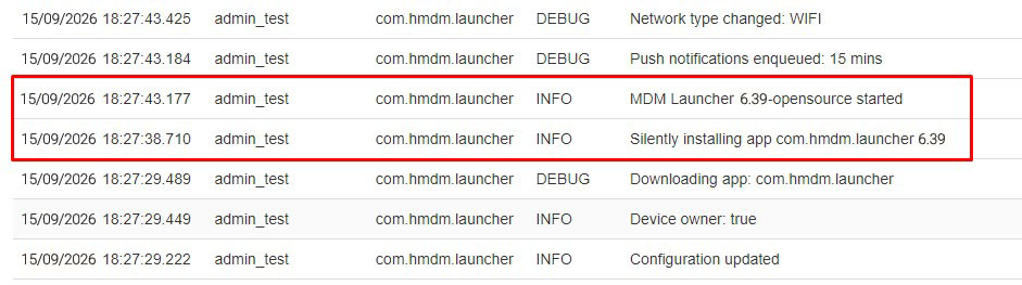 Logs during the update